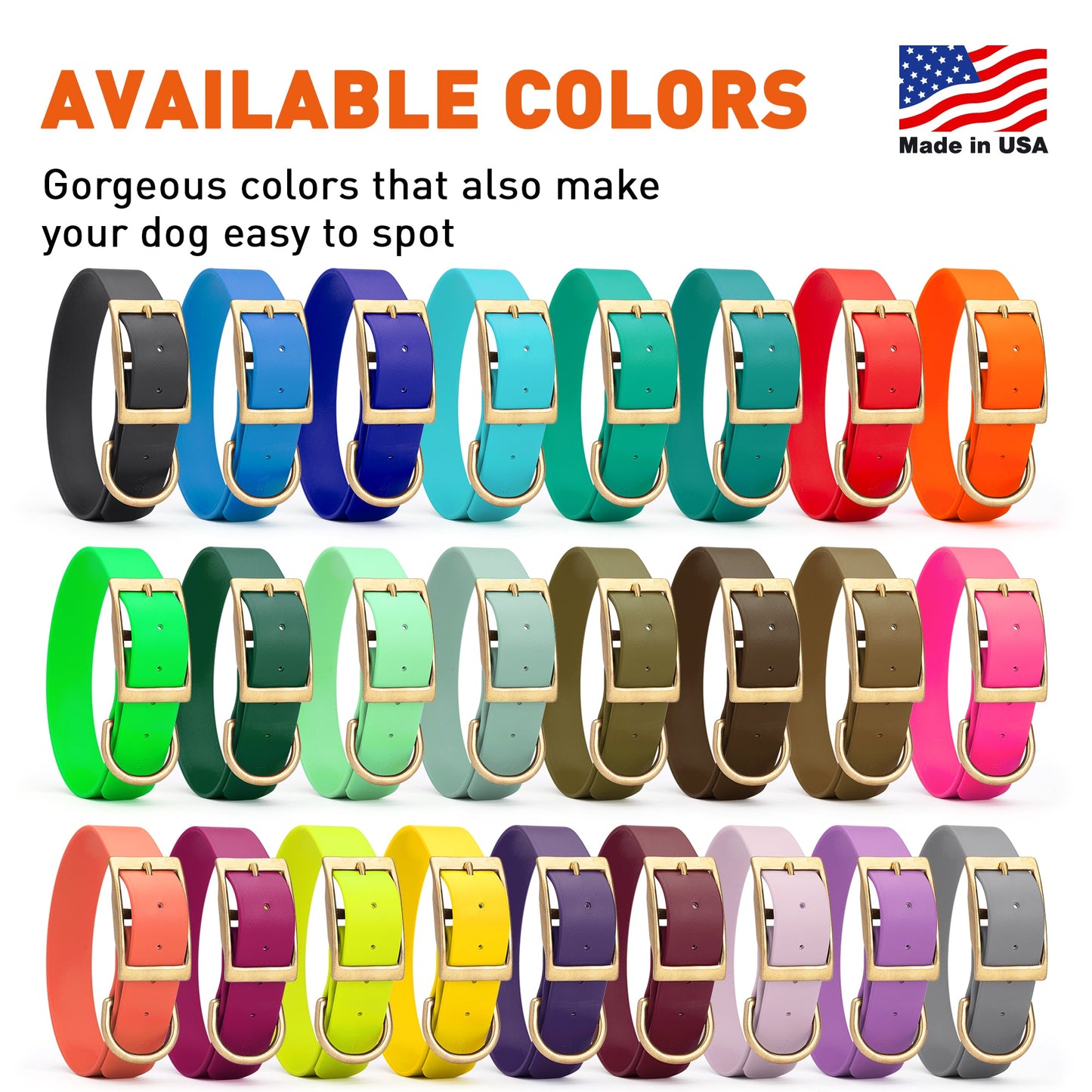 Viper Biothane Waterproof Collar - Brass Hardware - Size XXL, 1.5 in Wide (24 to 28 inches)