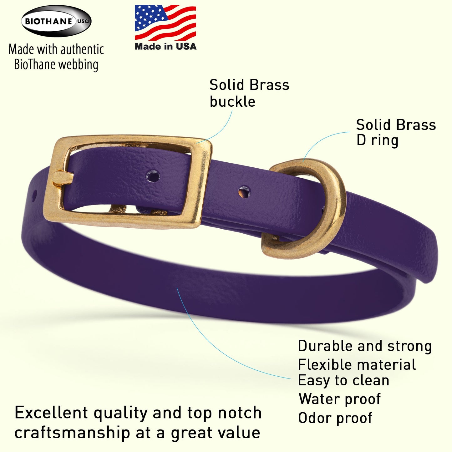 Viper Biothane Waterproof Collar - Brass Hardware - Size XS (9 to 12 inches)