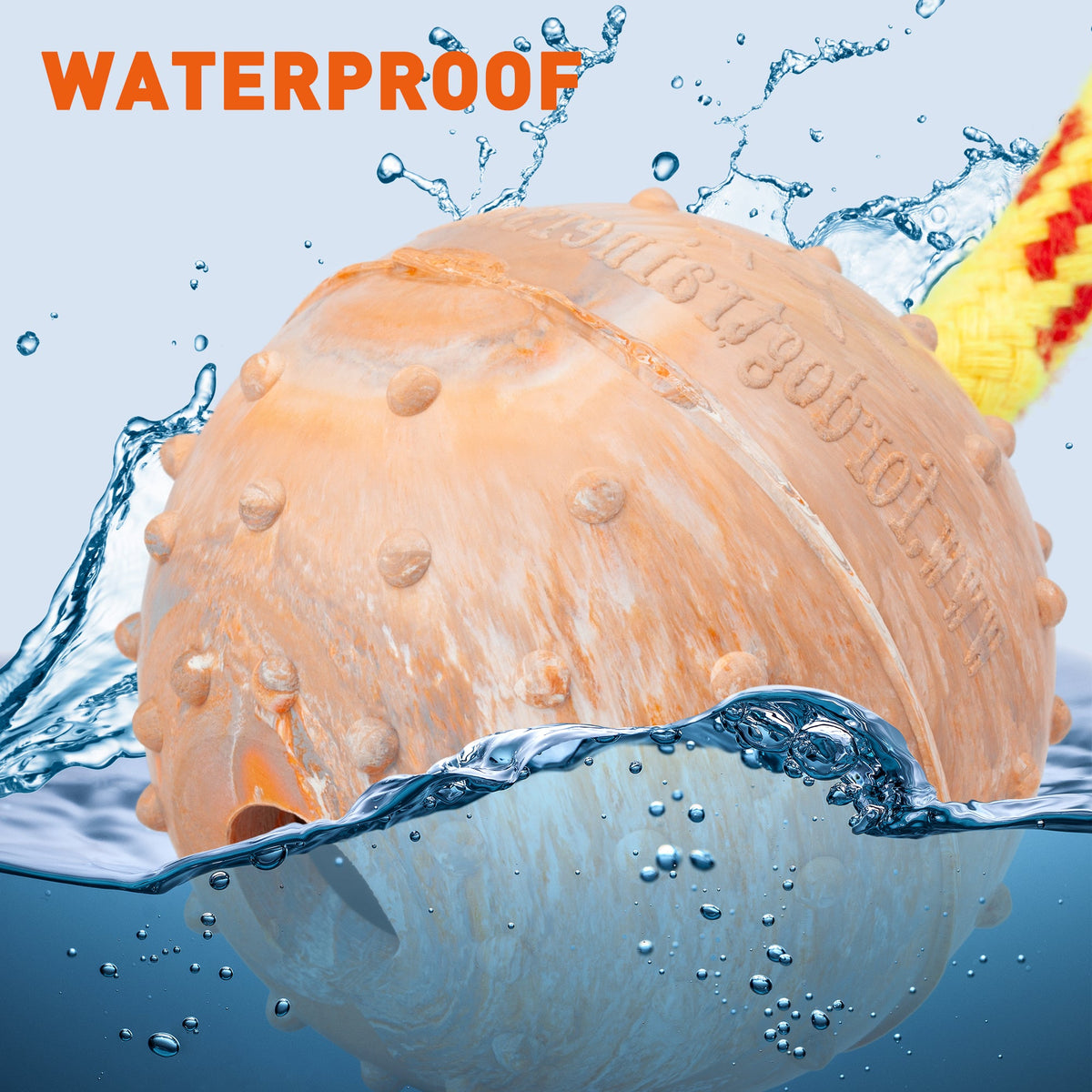 Dogline FDT small rubber dog ball on rope splashing in water