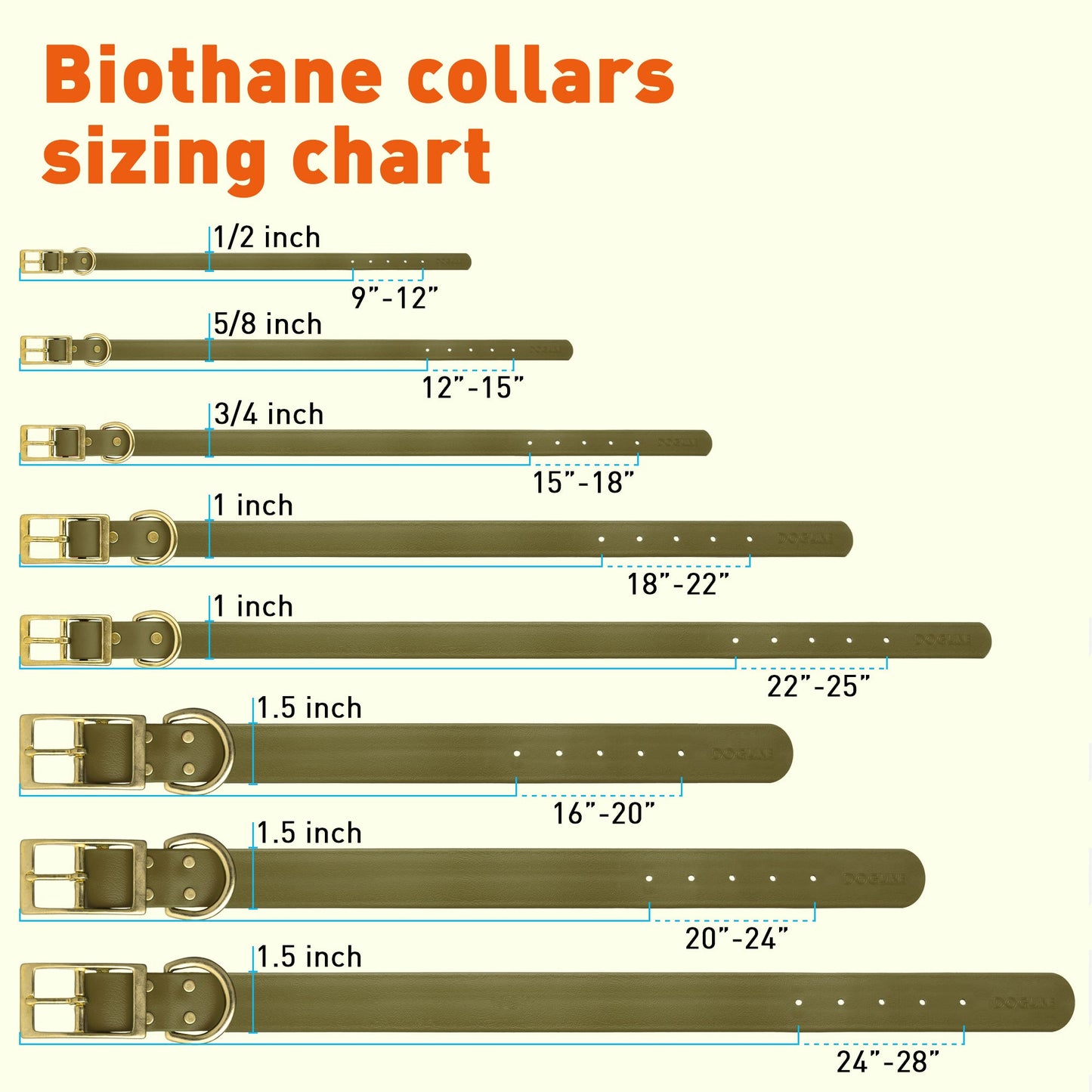 Viper Biothane Waterproof Collar - Brass Hardware - Size XL, Wide (20 to 24 inches)