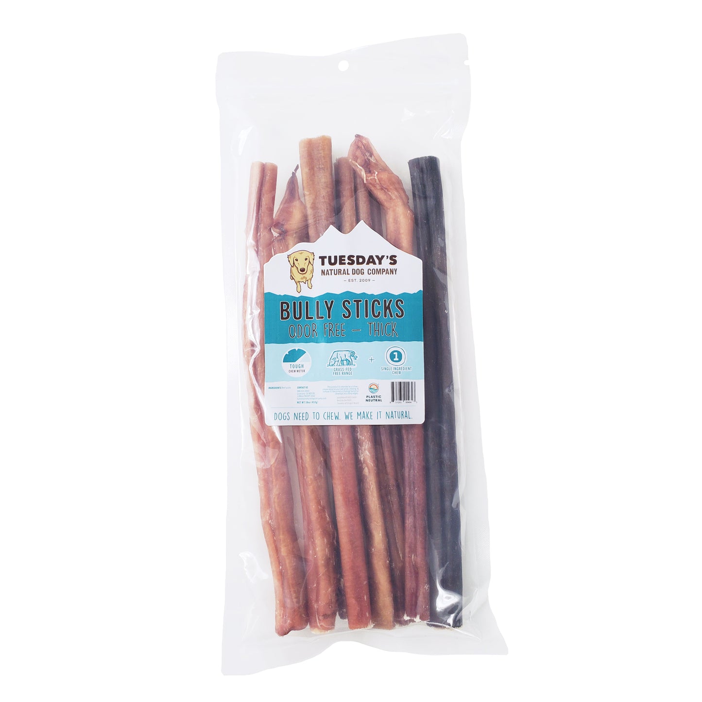 12" Thick Bully Stick Odor Free - 16 oz- EACH