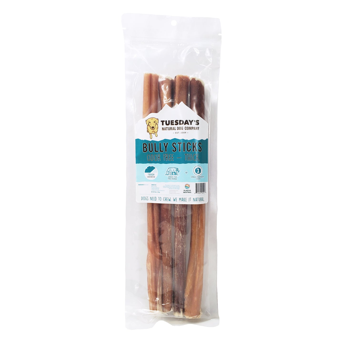 12" Thick Bully Stick Odor Free - 8 oz- EACH