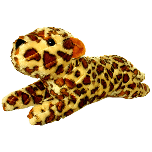 Leopard plush toy with brown and black spots