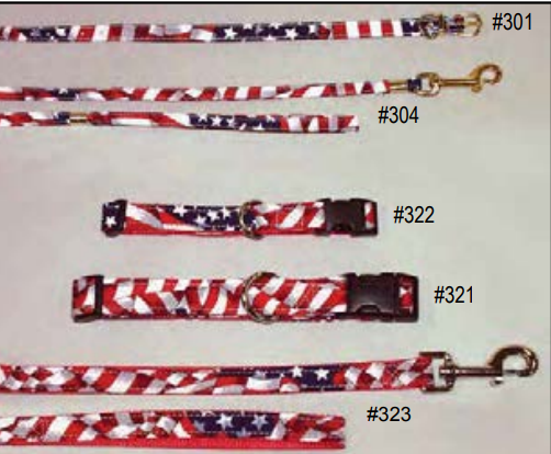 Leather Brothers USA Printed Fabric Collar with American flag design, various styles