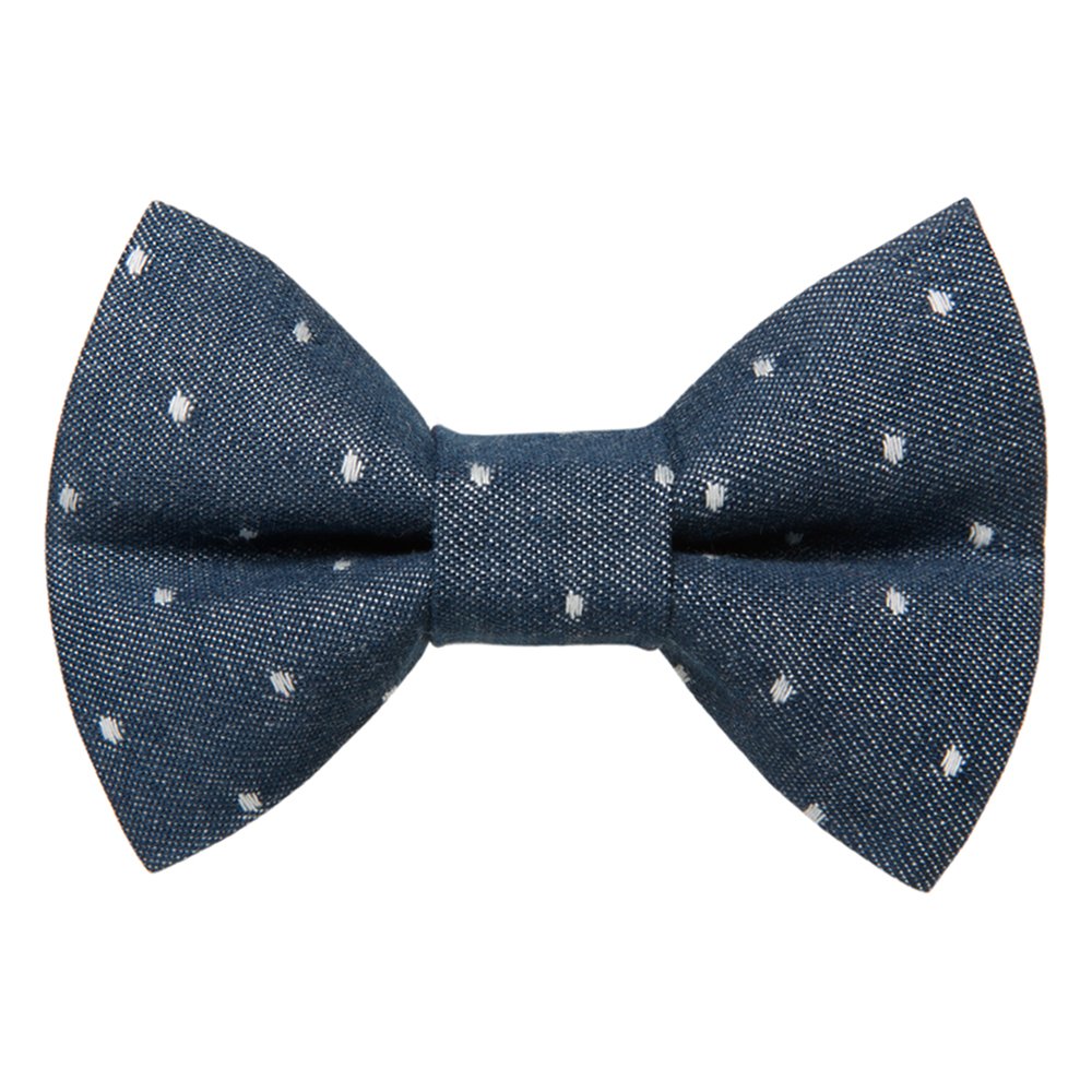 Sweet Pickles Designs The Frisky Business bow tie in blue denim with white polka dots