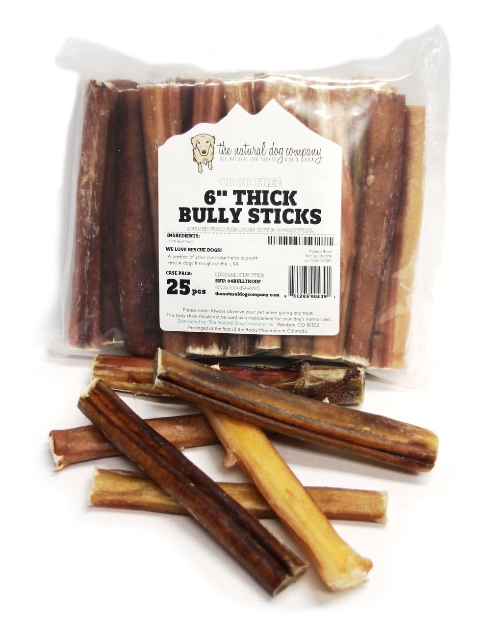 6" Thick Bully Sticks - Odor Free (Bulk) - Pack of 25