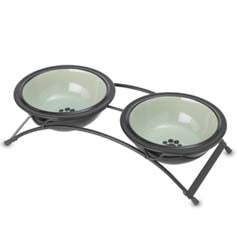 PetRageous Designs Buddy's Best Diners and Raised Feeders with two light green bowls
