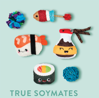 Fringe Studio TRUE SOYMATES CAT TOY SET OF 6 Case of 4 includes sushi, soy sauce, and fish toys