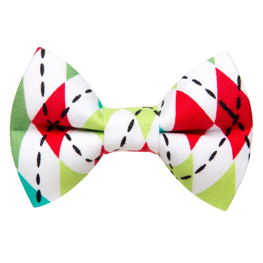 Sweet Pickles Designs The Naughty + Nice bow tie with a red green and white diamond pattern