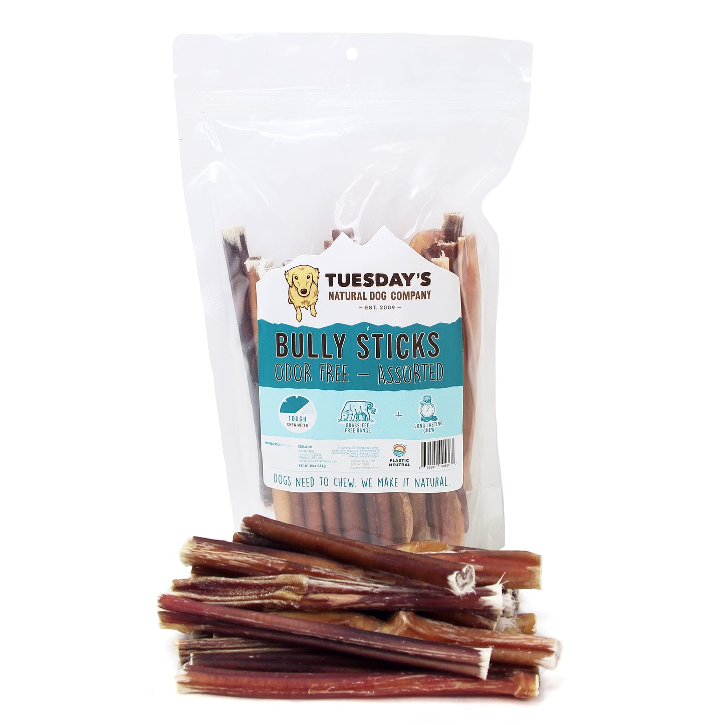 6" Bully Sticks Odor Free - 16 oz- EACH