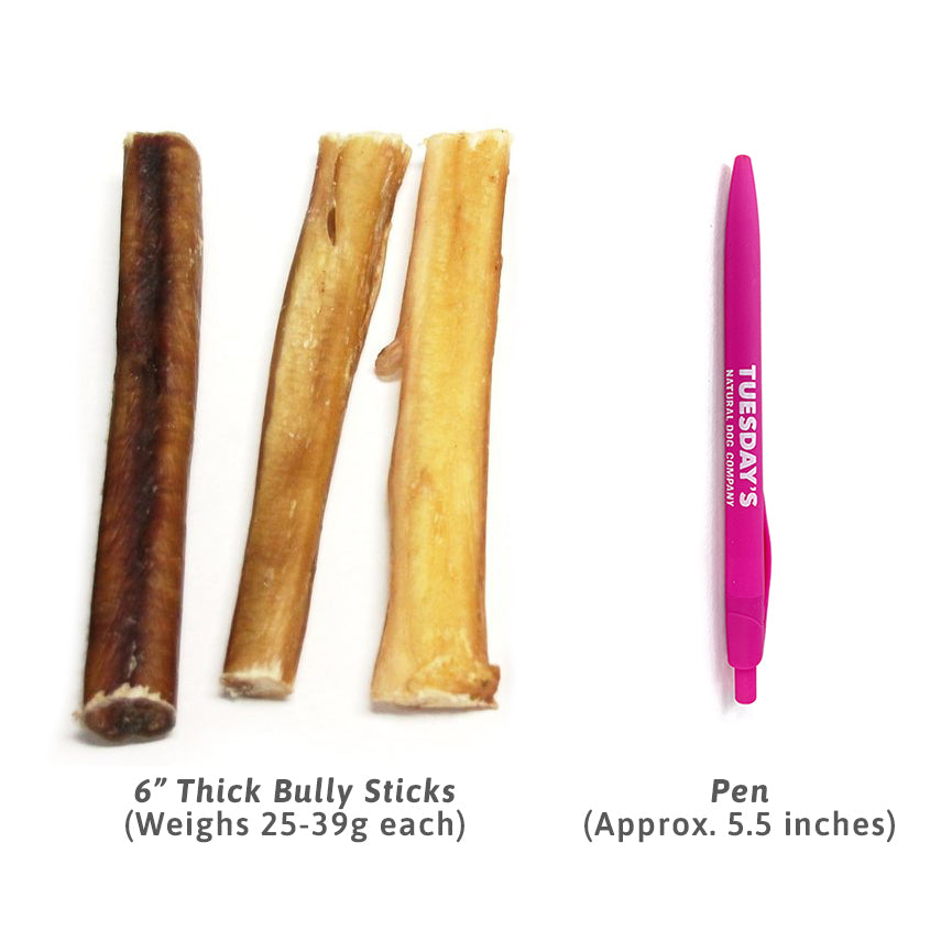 6" Thick Bully Sticks - Odor Free (Bulk) - Pack of 25
