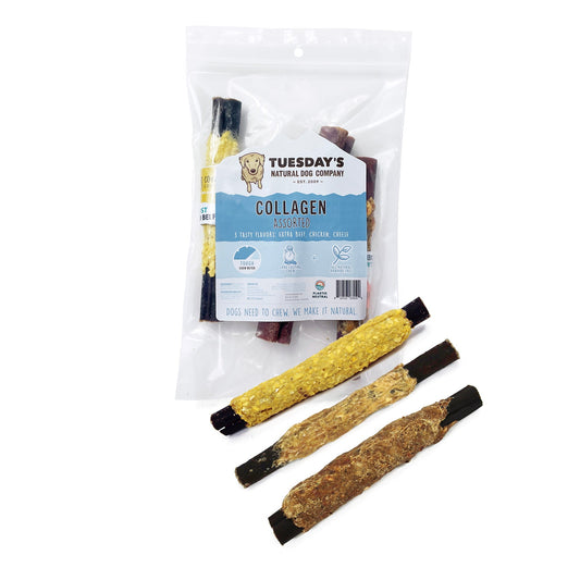 6" Collagen Sticks Variety Pack (3 Pcs) with Beef, Chicken and Cheese- EACH