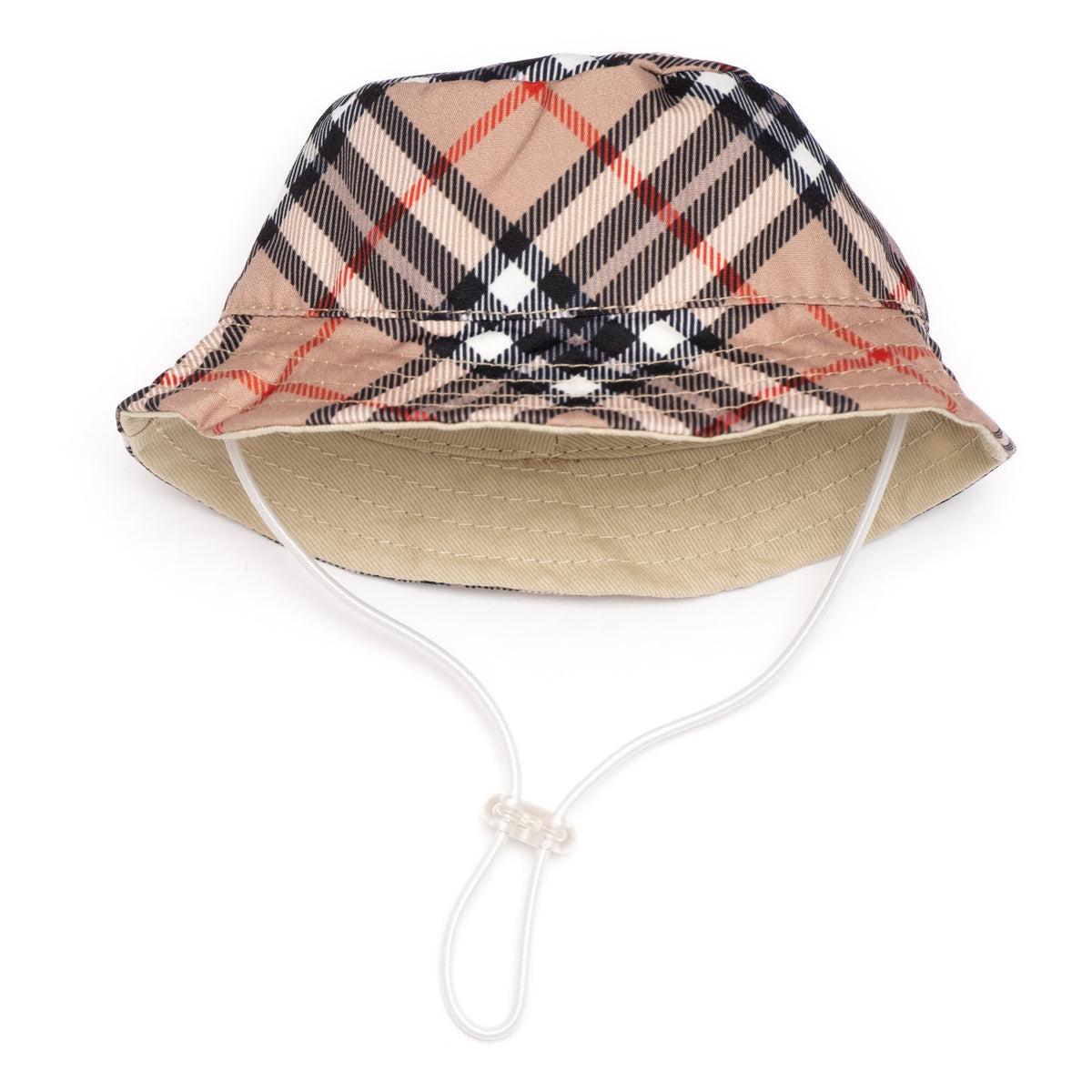 Plaid bucket hat with adjustable chin strap