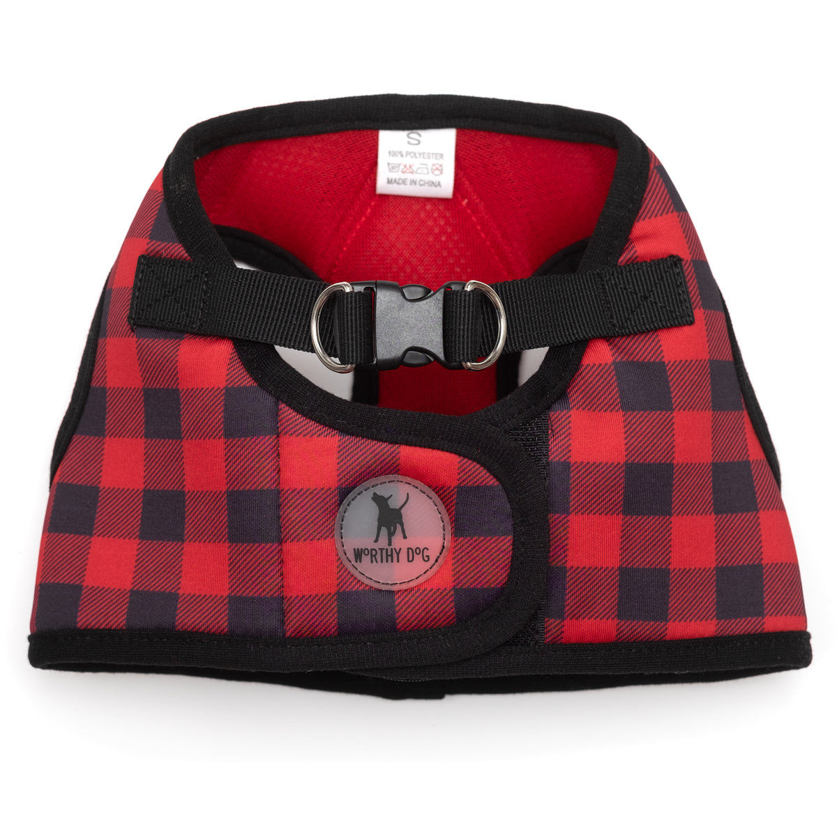 The Worthy Dog red and black plaid dog harness