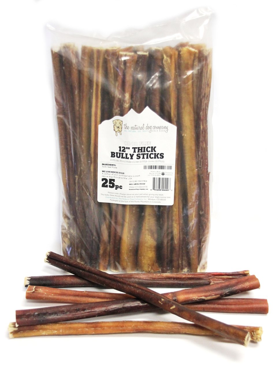 12" Thick Bully Sticks - Odor Free (Bulk) - Pack of 25
