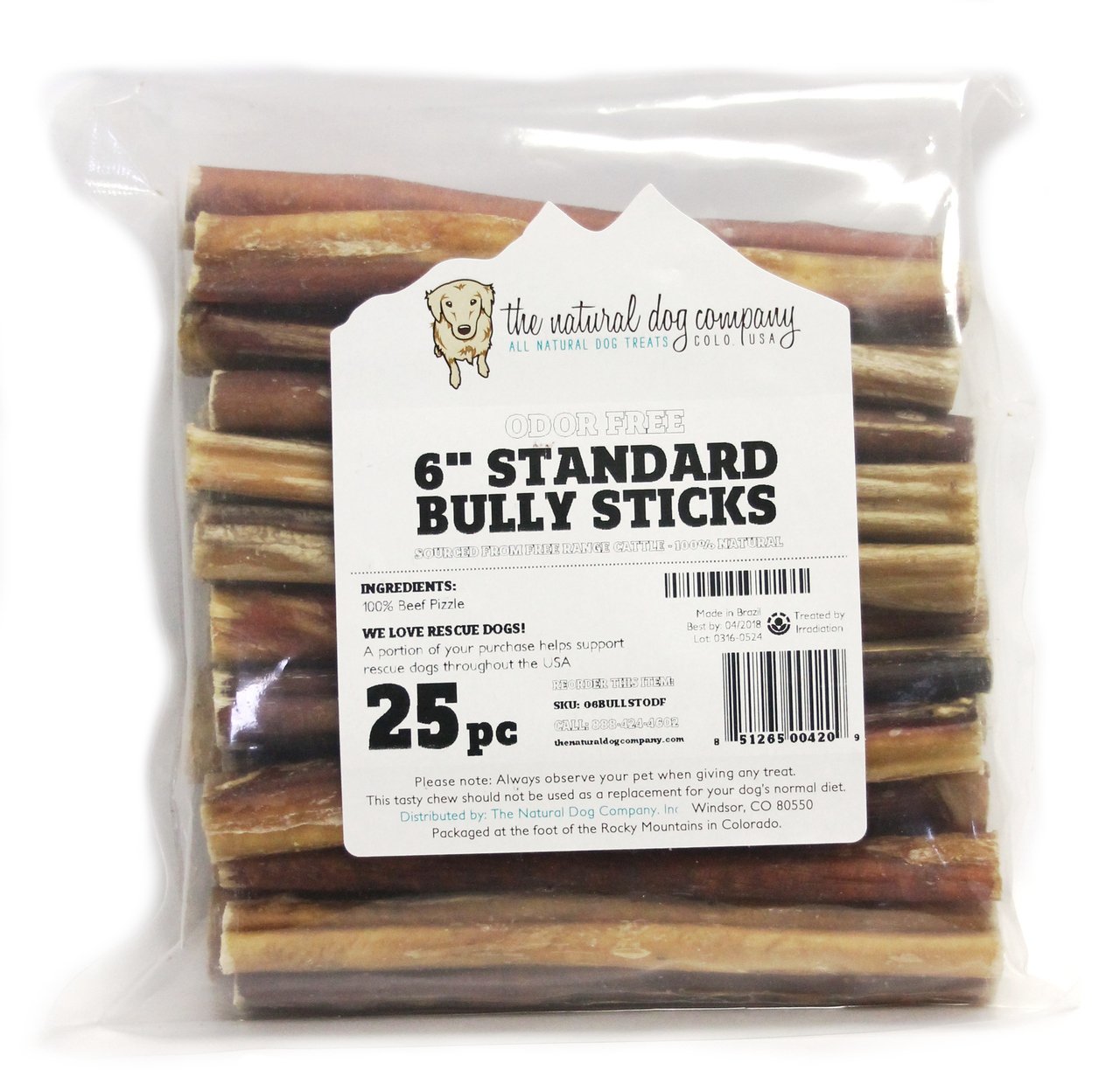 6" Standard Bully Sticks - Odor Free (Bulk)- Pack of 25