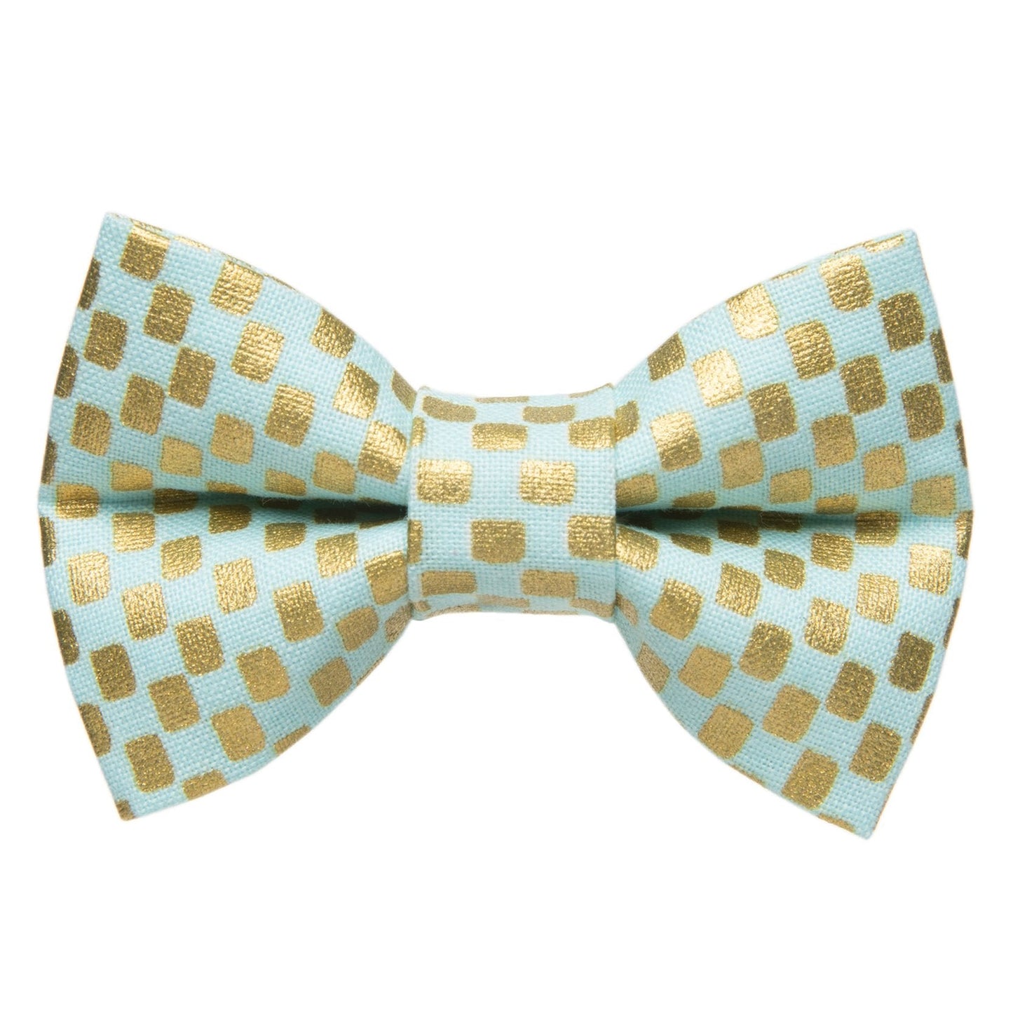 Sweet Pickles Designs The Maverick cat collar removable bow tie in light blue with gold square pattern