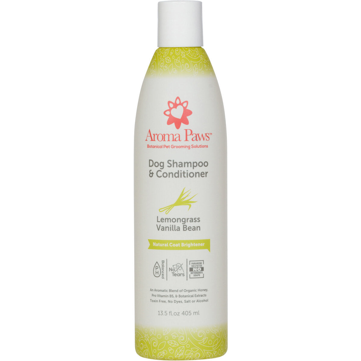 Aroma Paws Lemongrass Vanilla Bean coat brightener dog shampoo and conditioner bottle