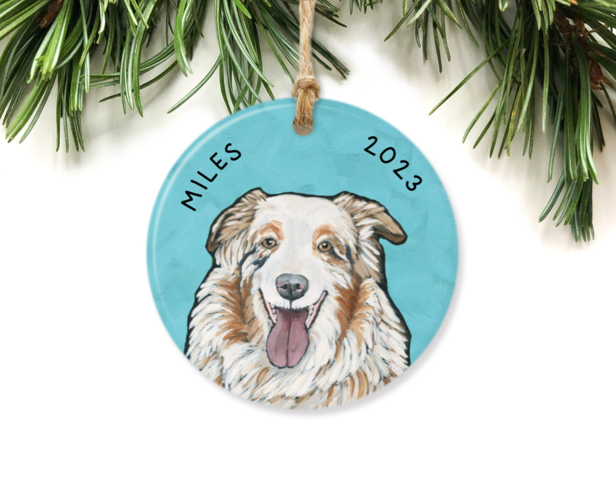 Miles 2023 Australian Shepherd dog portrait ornament