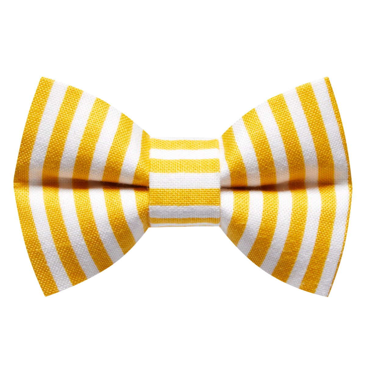 Yellow and white striped bow tie