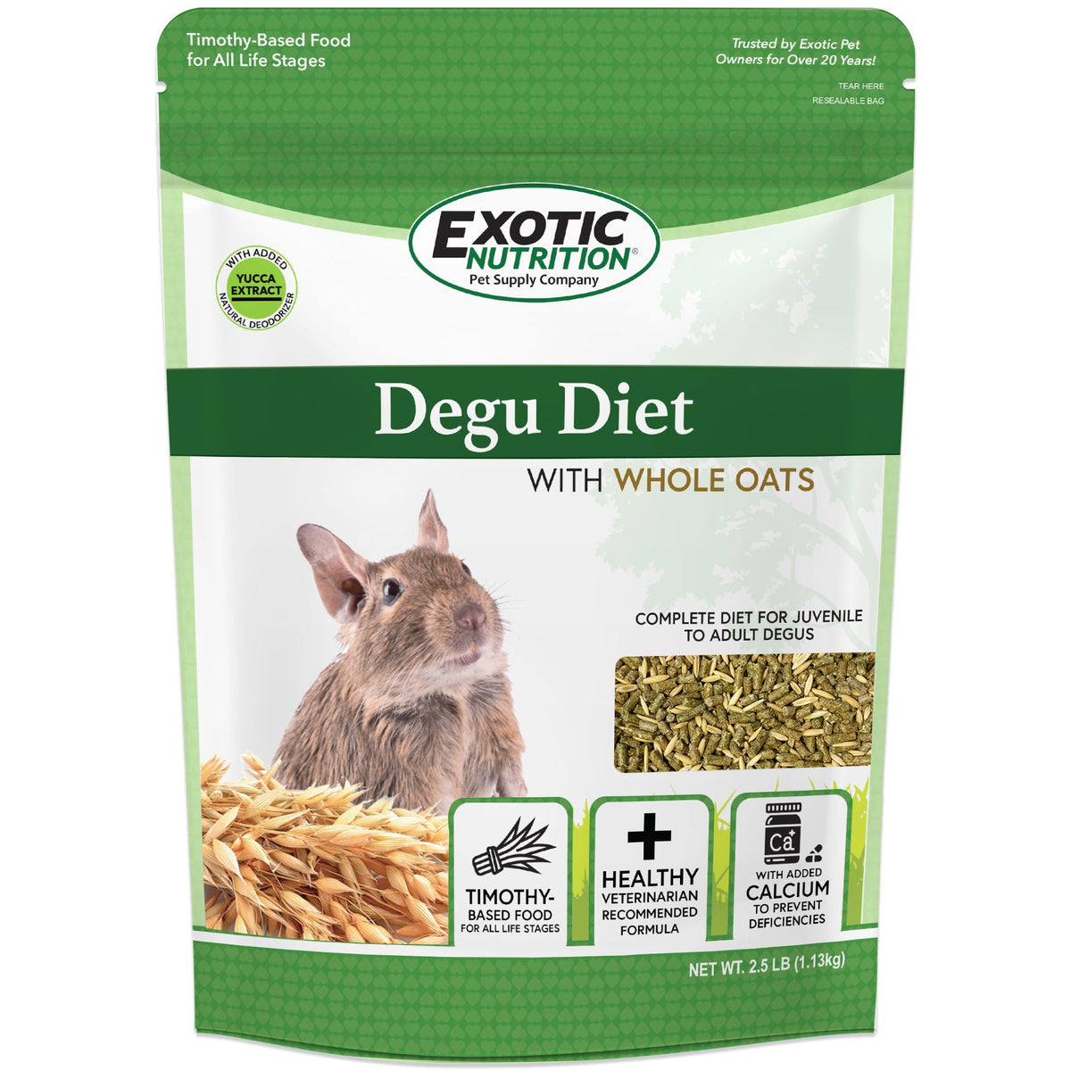 Exotic Nutrition Degu Diet with whole oats, Timothy-based food for all life stages, 2.5 lb bag