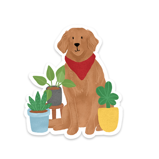 Golden Retriever and Plants Sticker
