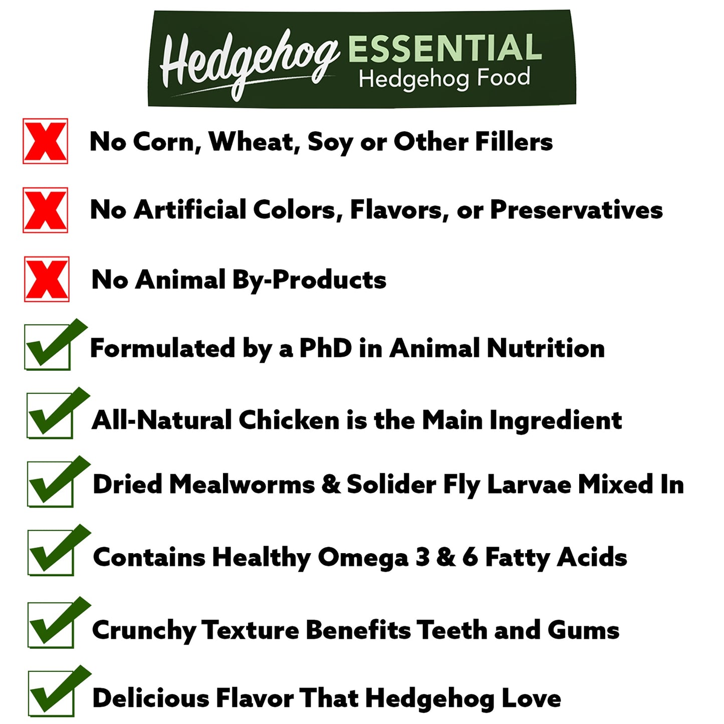 Exotic Nutrition ZooPro Hedgehog Essential Hedgehog Food product benefits list