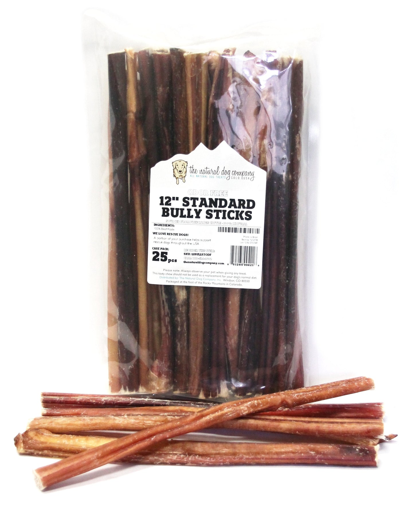 12" Standard Bully Sticks - Odor Free (Bulk)  - Pack of 25