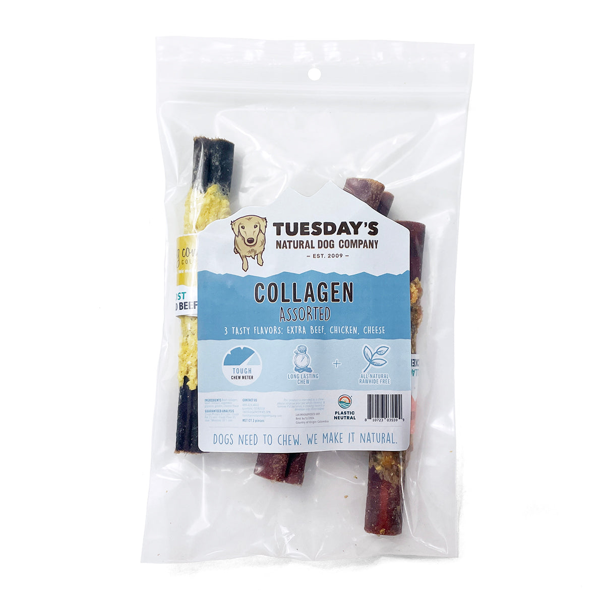 6" Collagen Sticks Variety Pack (3 Pcs) with Beef, Chicken and Cheese- EACH
