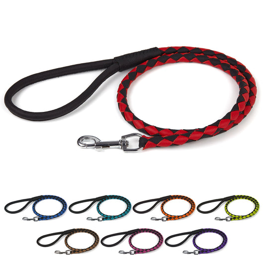 Soft Leather Dual-Color Braided Round Dog Lead