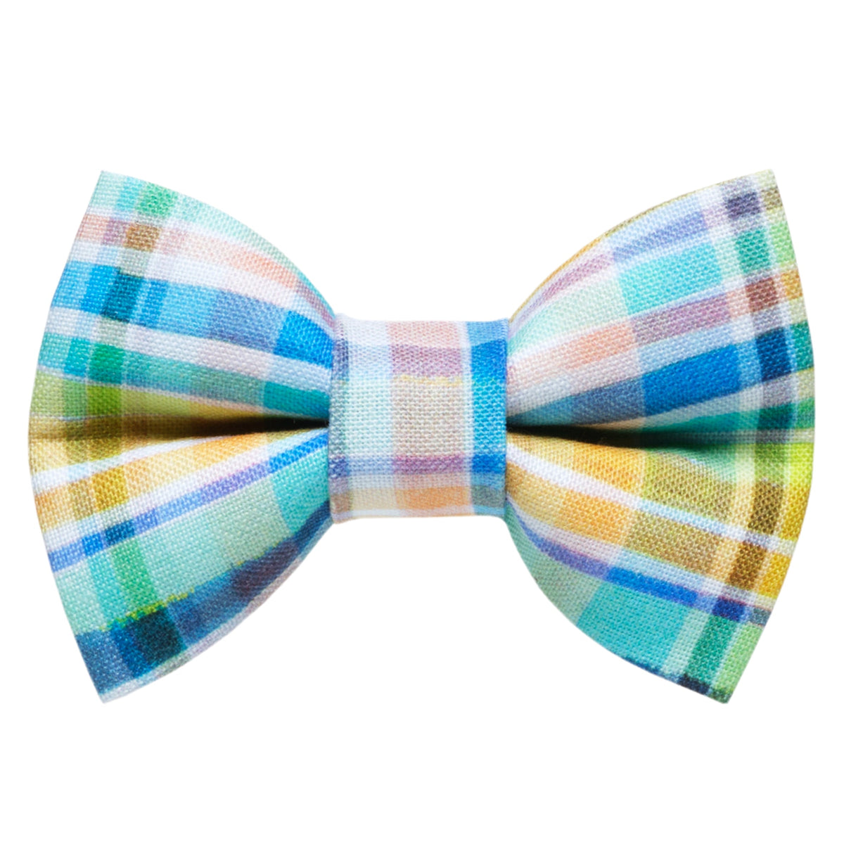Sweet Pickles Designs The License to Chill bow tie in a blue green and yellow plaid pattern
