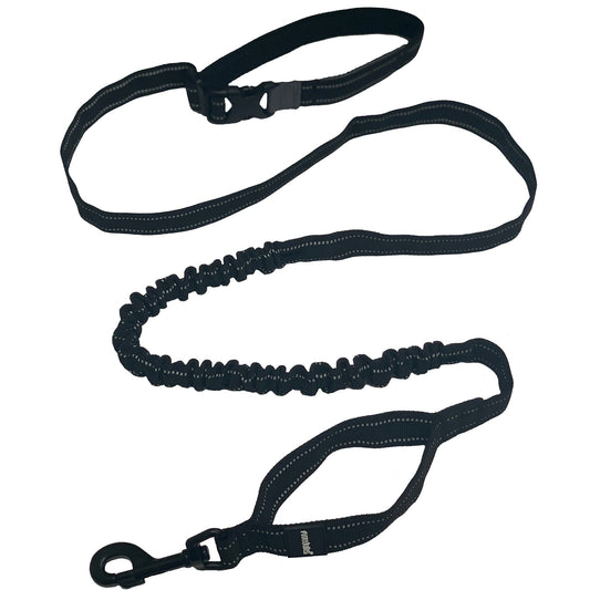 Muttluks MuTTravel 2-in-1 Hands-Free Bungee Leash in black with reflective stitching