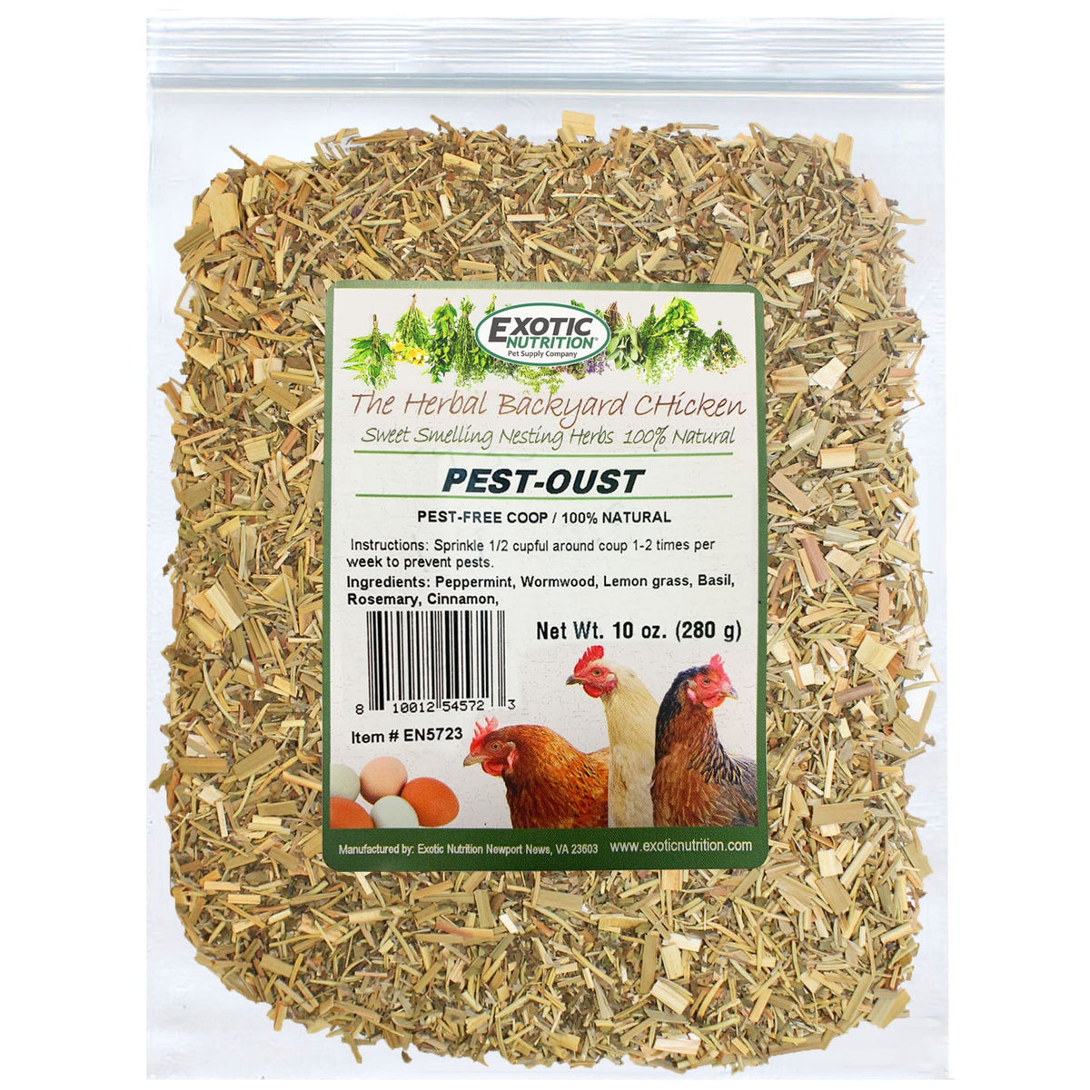 Exotic Nutrition Pest-Oust chicken nesting herbs in a clear bag