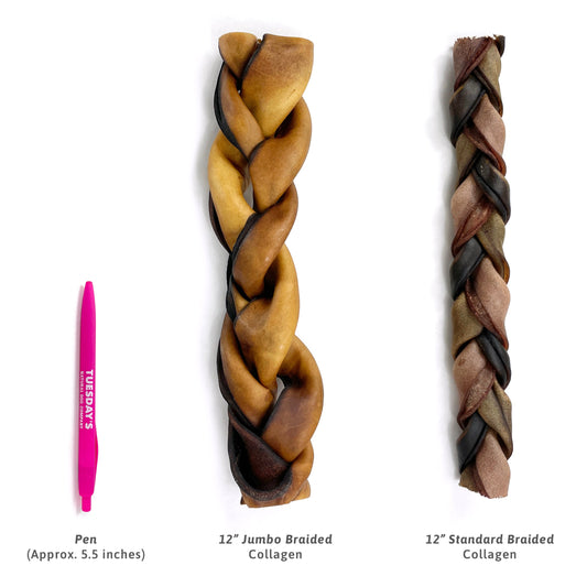 12" Standard Braided Collagen Sticks (Bulk)- Pack of 25
