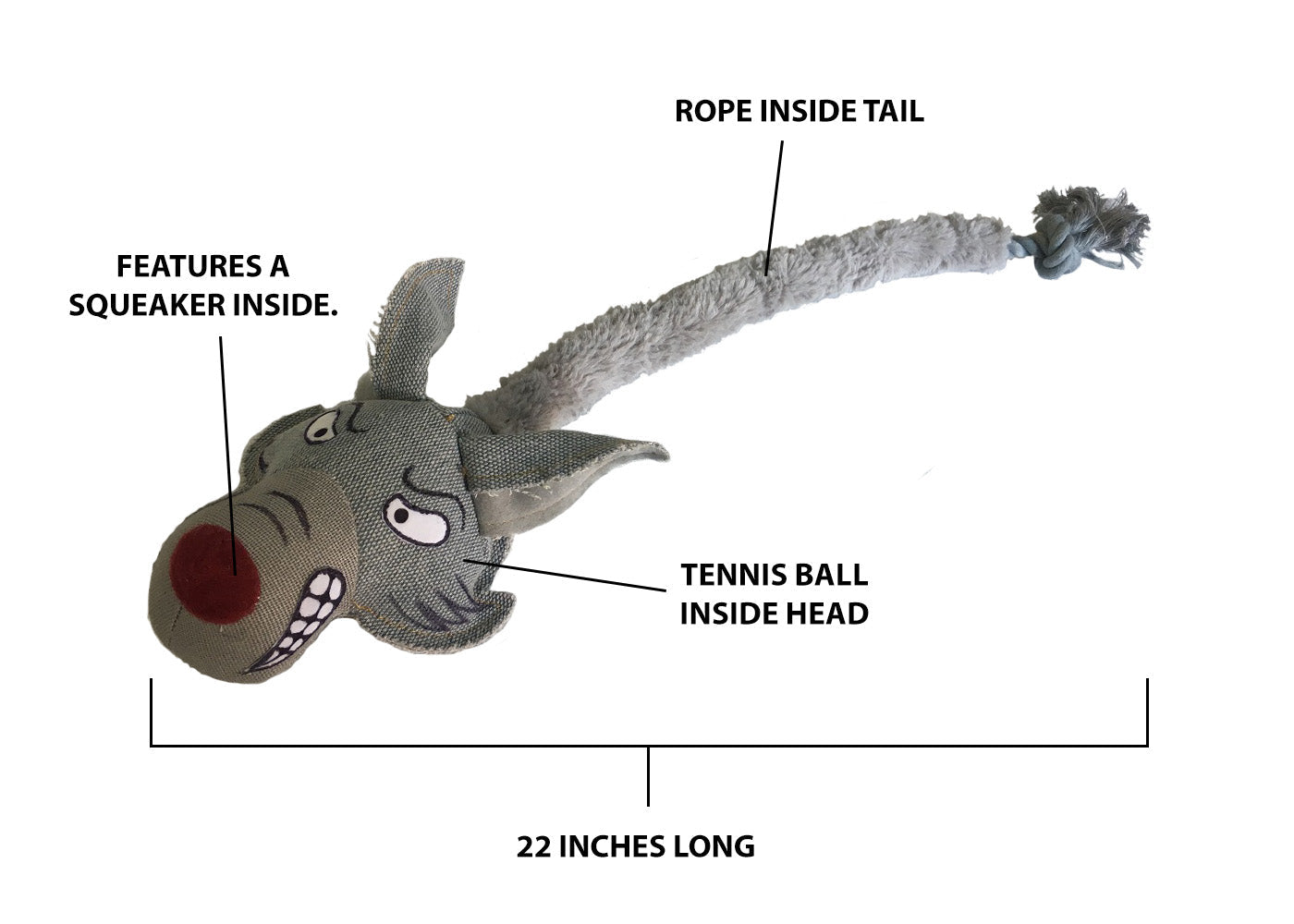 22" Safari Wolf Animal Toy with Embedded Ball & Rope