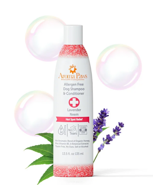 Aroma Paws Allergen Free Dog Shampoo & Conditioner with Lavender Neem for Hot Spot Relief