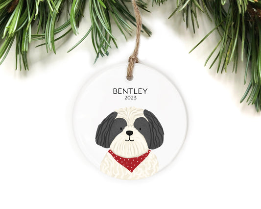Bentley 2023 Shih Tzu Christmas ornament with a red bandana