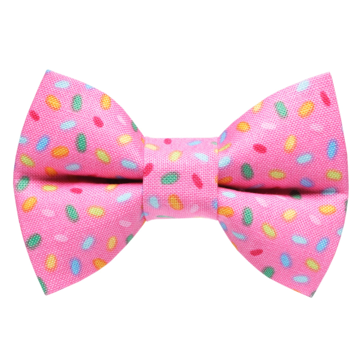 Sweet Pickles Designs The Sprinkle on Top bow tie in pink with multicolored oval sprinkle pattern