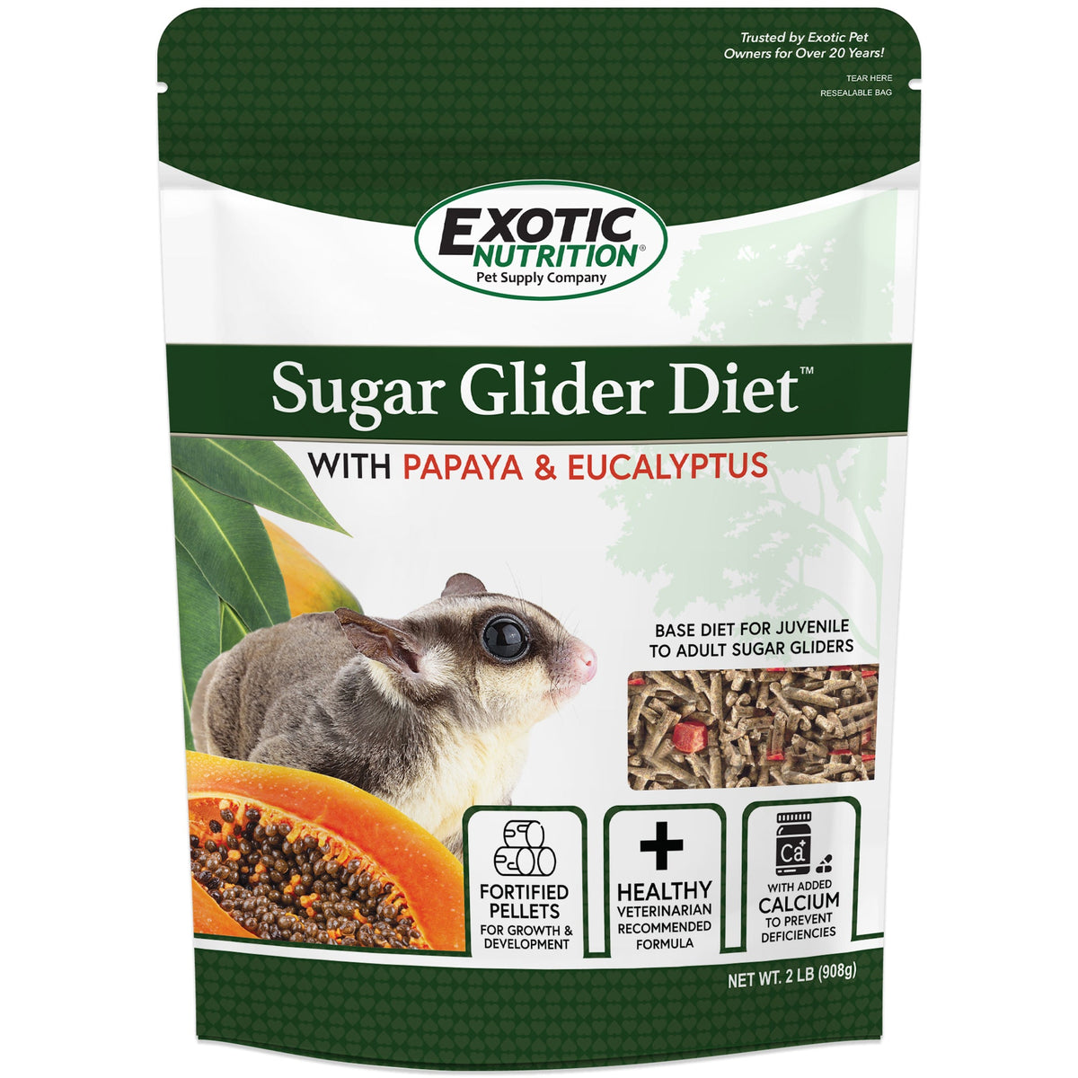 Exotic Nutrition Sugar Glider Diet with Papaya & Eucalyptus Sugar Glider Food bag