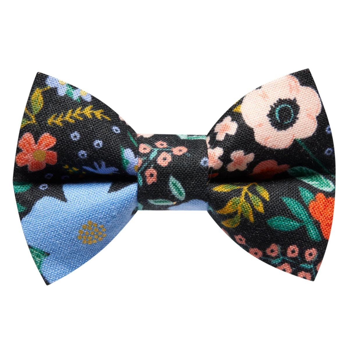 Sweet Pickles Designs The Summer Romance bow tie with black fabric and colorful floral print