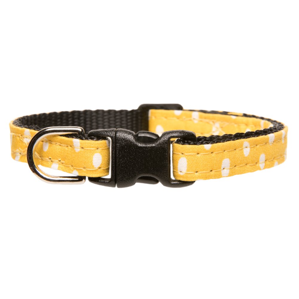 Sweet Pickles Designs The Always Sunny in Pickle-delphia cat collar in yellow with white polka dots