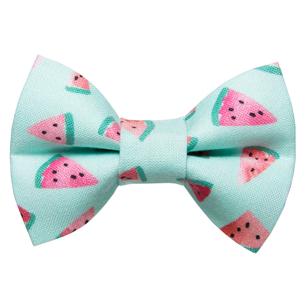 Sweet Pickles Designs The One in a Melon bow tie with a light blue background and pink watermelon slice pattern