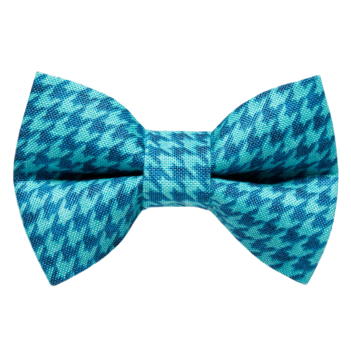 Blue and teal houndstooth patterned bow tie