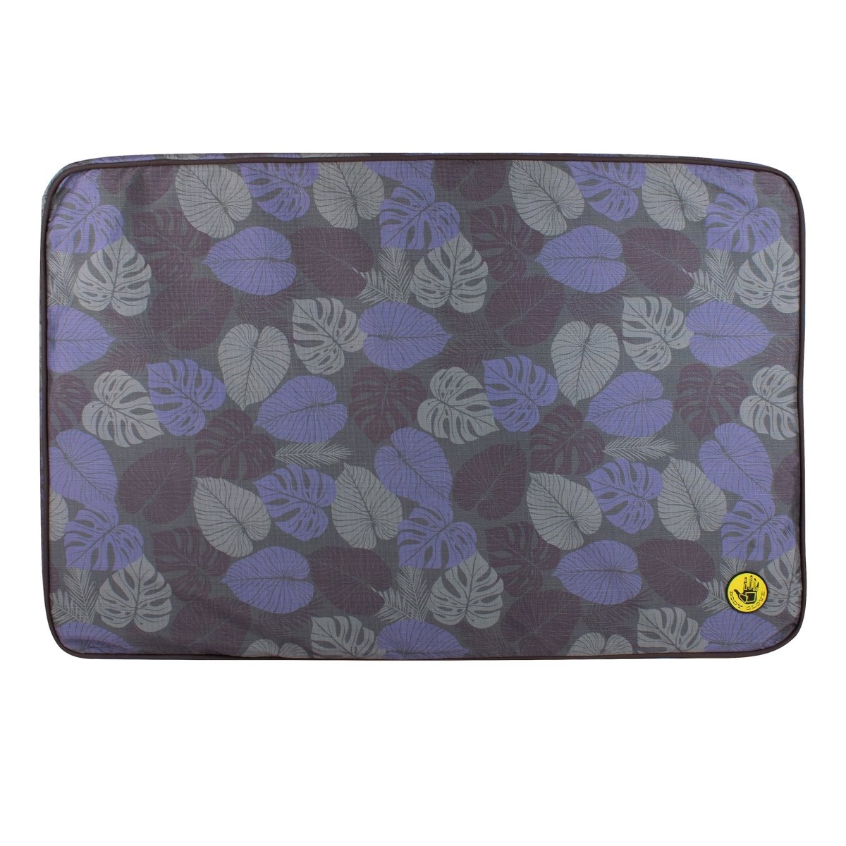 Body Glove Sun and Sand Tough Mat washable dog bed with purple and grey tropical leaf pattern