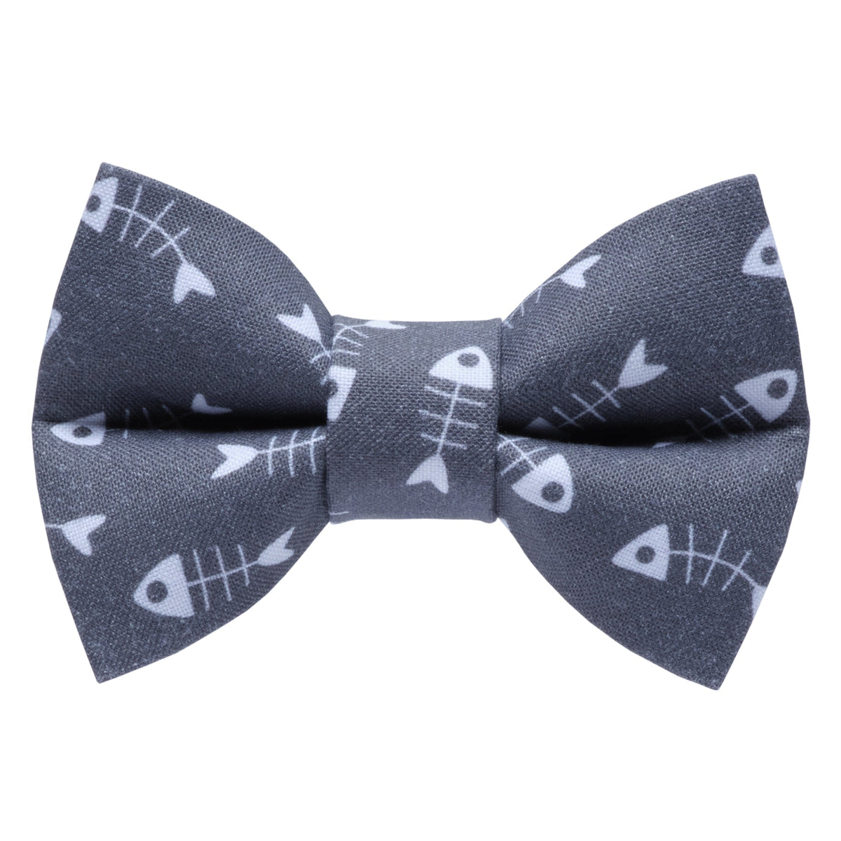 Sweet Pickles Designs The Bone Appetit bow tie in grey with white fish skeleton pattern