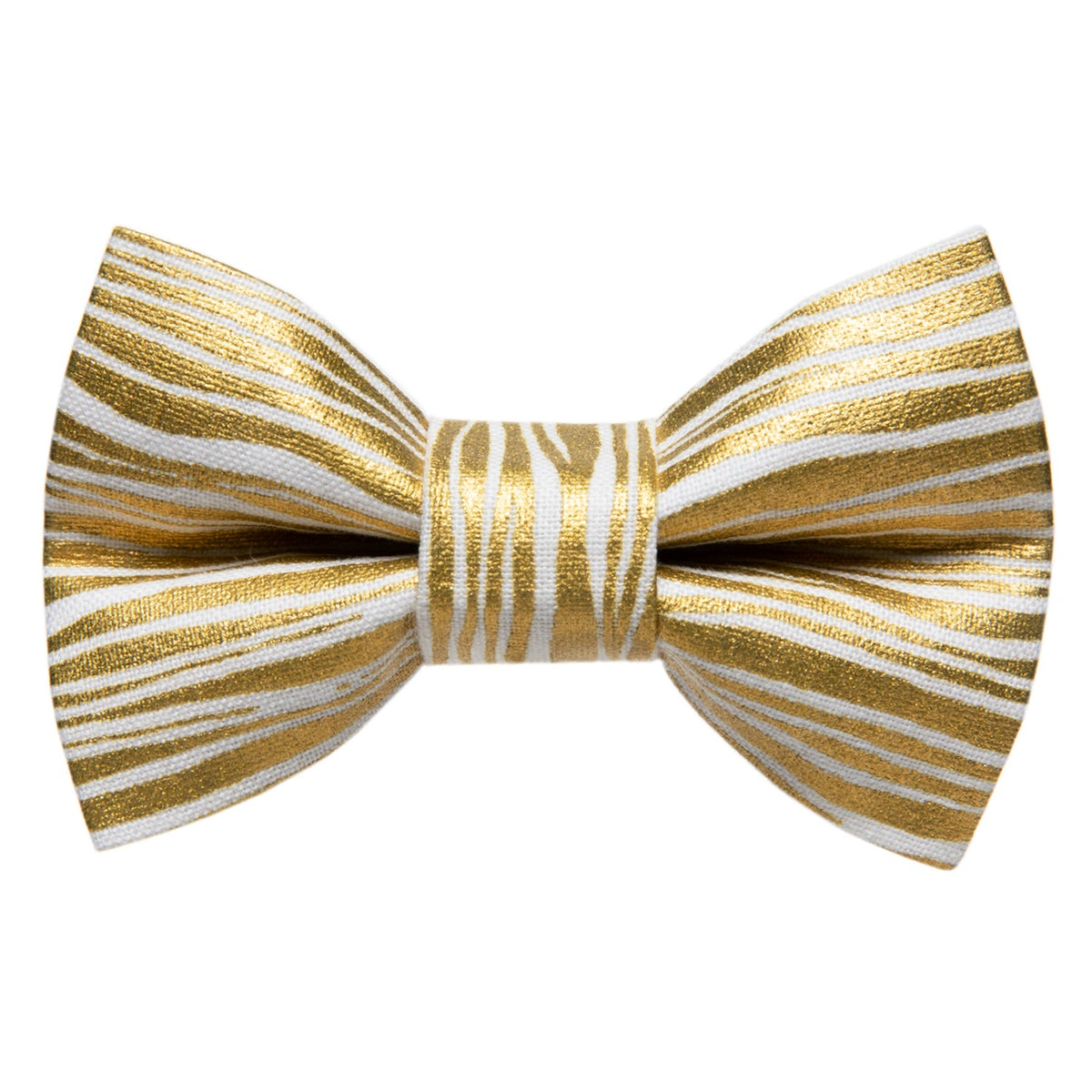 Sweet Pickles Designs The Branching Out bow tie in white with gold metallic zebra stripes