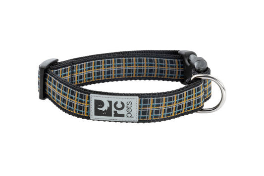 RC Pets black plaid dog collar with blue and yellow lines