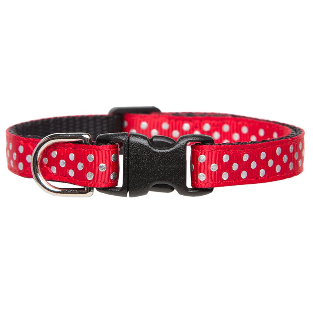 Sweet Pickles Designs The Future Is Bright holiday red cat collar with silver polka dots and black buckle