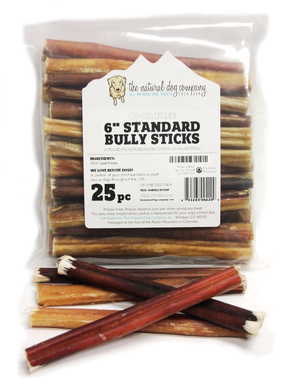 6" Standard Bully Sticks - Odor Free (Bulk)- Pack of 25