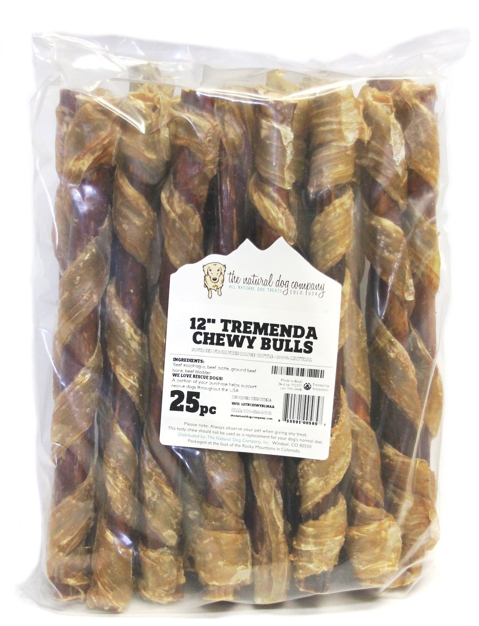 12" Tremenda Chewy Bull Sticks (Bulk)- Pack of 25